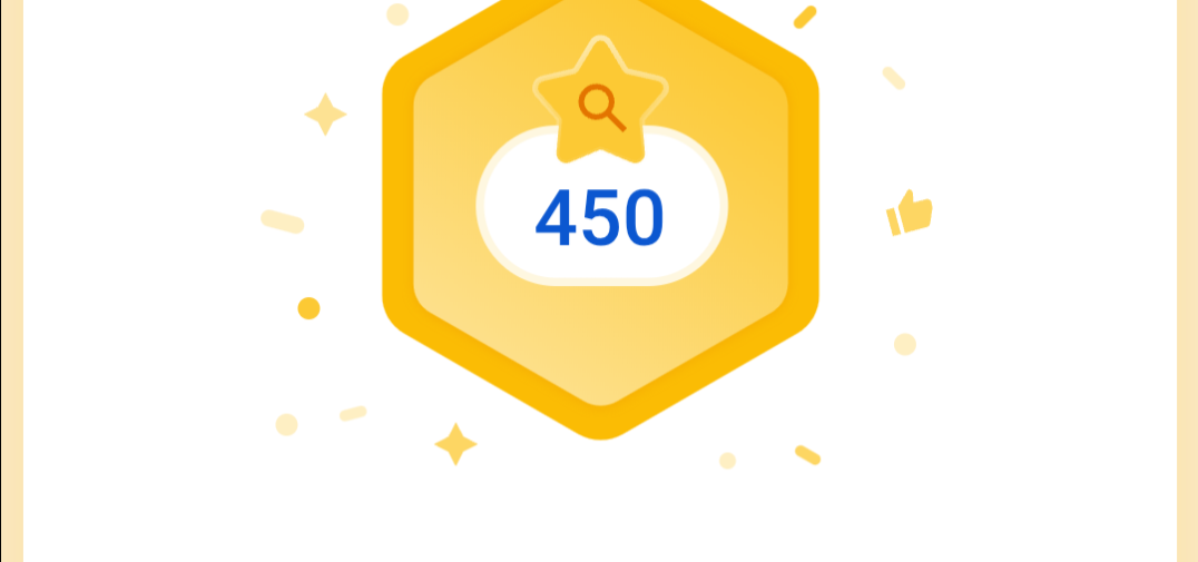 Google Suche-Meilenstein Glückwunsch! Diese Website hat in 28 Tagen 450 Klicks über die Google Suche verzeichnet