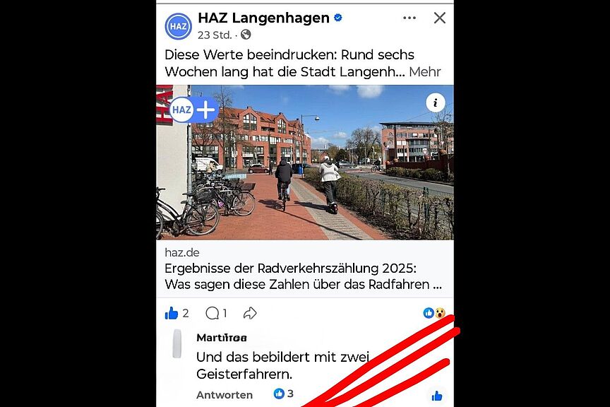 Langenhagen: Rad-Verkehrs-Zählungen fürs bessere Radfahren am Langenforther Platz mit Geisterradler / Geisterrollerfahrer Langenhagen: Rad-Verkehrs-Zählungen fürs bessere Radfahren am Langenforther Platz mit Geisterradler / Geisterrollerfahrer