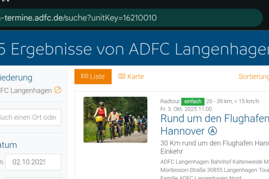 Beispiel-Bild Diese Tour ist doch gerade gelaufen? Ach ne, nicht gelaufen, sondern echt abgefahren! Gerade ist sie am 3.10.2025, am "Tag der Deutschen Einheit", in Langenhagen gestartet. Beispielbild für Radtouren und Radtermine des ADFC Langenhagen