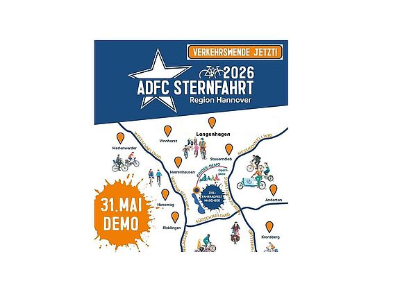 Auch ab Langenhagen, um 11 Uhr: ADFC Sternfahrt am Sonntag 31. Mai 2026