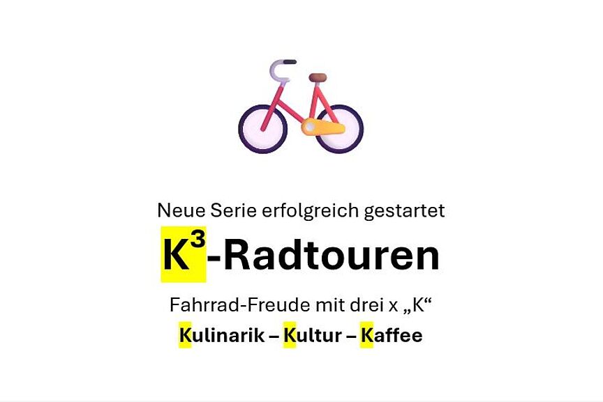 K³-Radtouren-Serie Langenhagen Saison 2025! Diese NEUE Radtour-Serie "K³" des ADFC Langenhagen verbindet drei mal "K": 1. Kulinarik, 2. Kultur, 3. Kaffee. Und manchmal gibt's Bonuspunkte zusätzlich ....