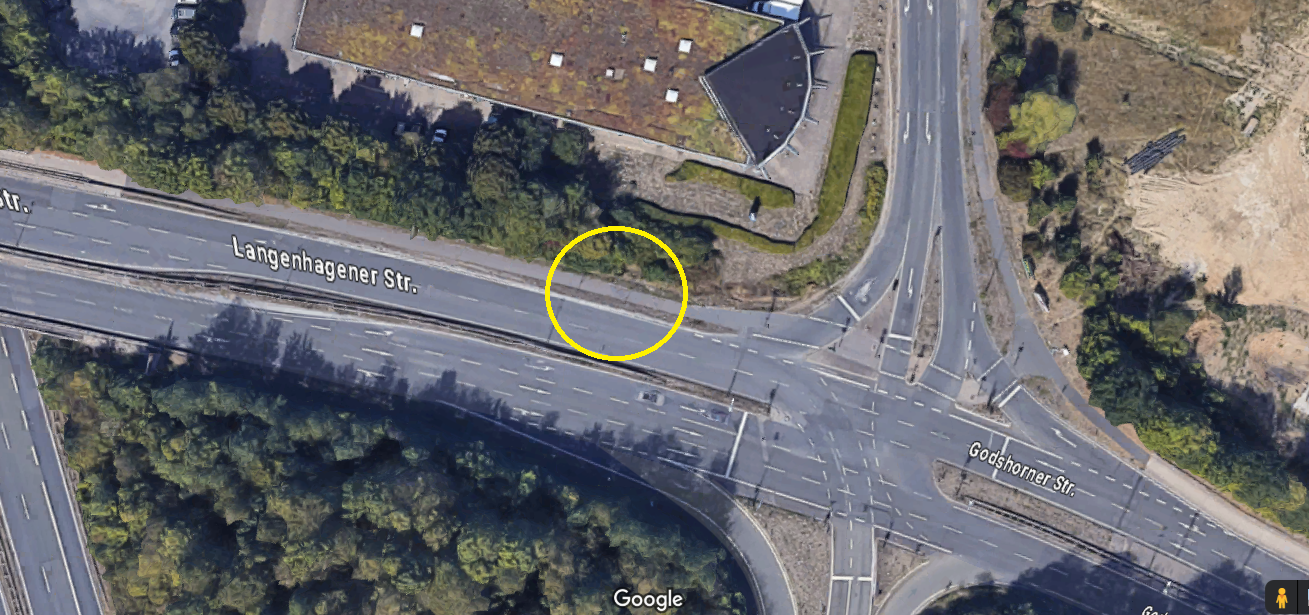 Kreuzung Übersicht Ampelkreuzung Godshorner Straße / Westfalenstraße / Schnellweg-Anschluss