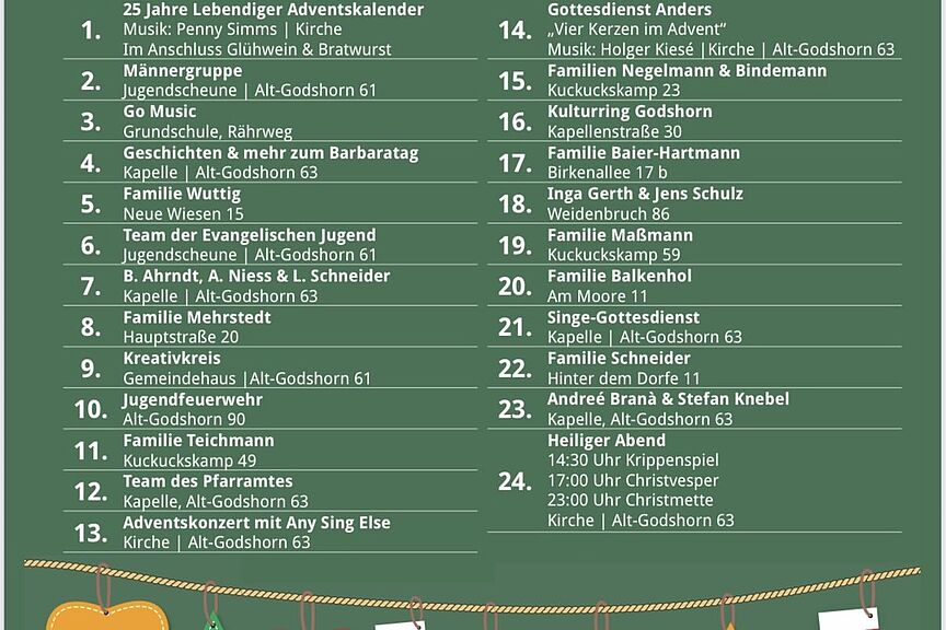 25 Jahre "Lebendiger Adventskalender Godshorn" 25 Jahre "Lebendiger Adventskalender Godshorn"