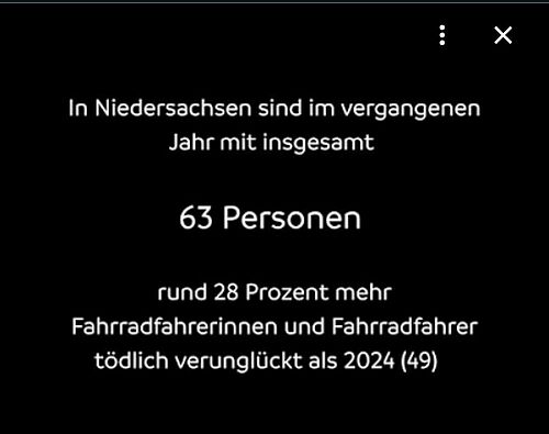 "Wir sind bestürzt!" - Radfahr-Tote Nds von 49 auf 63: Plan der Politik = ????