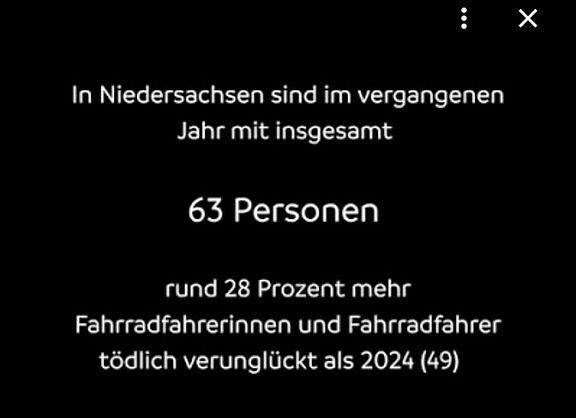"Vision Zero" unsetzen in Niedersachsen? Nix da! Bestürzt: Um 28 % mehr Radtote in einem Jahr ...