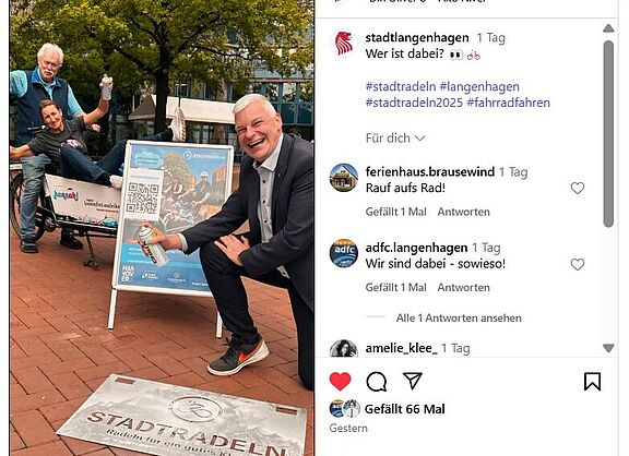 Stadtradeln? Wir machen für Langenhagen mit: Bürgermeister Mirko Heuer, Veranstaltungs-Managerin Corinna Meyer und ADFC-Sprecher Dr. Reinhard Spörer