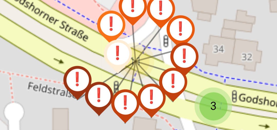 Langenhagen: Rad-Unfallschwerpunkt Godshorner Straße / Straßburger Platz. Vorhersehbar typische Bauweise: Verpflichtender Zweirichtungsradweg UND freier Kfz-Rechtsabbieger. Link zu dieser Karte im Beitrag. - (C) Fahrrad-Unfallorte / ADFC Langenhagen