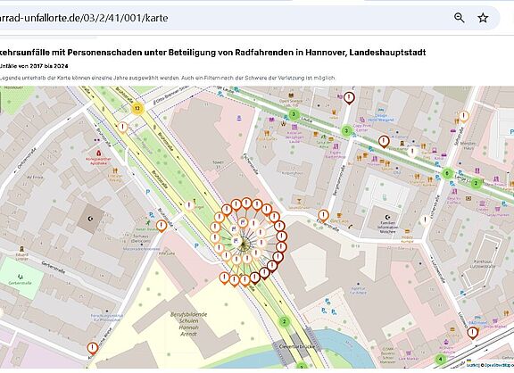 Pass besonders auf Dich auf: DAS ist die Stelle in der Region Hannover mit den meisten Radunfällen mit Körperschädigung! 30 x Körperschädigung Hannover Brühlstraße / Eschstraße 