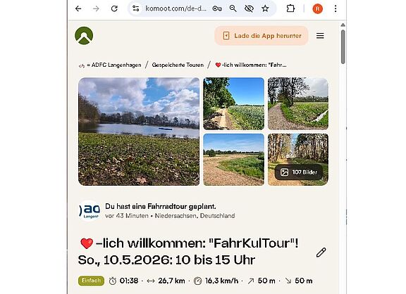 DAS ist echt Kult: FahrKulTour 2026: Sei dabei - und erlebe Langenhagen  - Routenplanung auf Komoot durch den ＡＤＦＣ Langenhagen