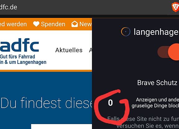 "Null" mal was blockiert: Die Webseite des "ADFC Langenhagen" ist clean. Was der Webbrowser "Bravo" von anderen Webseiten hält, steht unten im Text