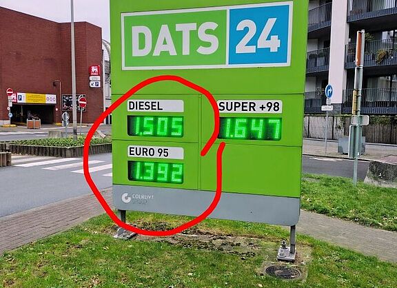 GEHT in Belgien! Kraftstoff-Preis nach Energiegehalt: Diesel DEUTLICH TEURER als Benzin. Geht NICHT in Deutschland wg. der Diesel-Subventionierung / des Diesel-Privileg ;-)