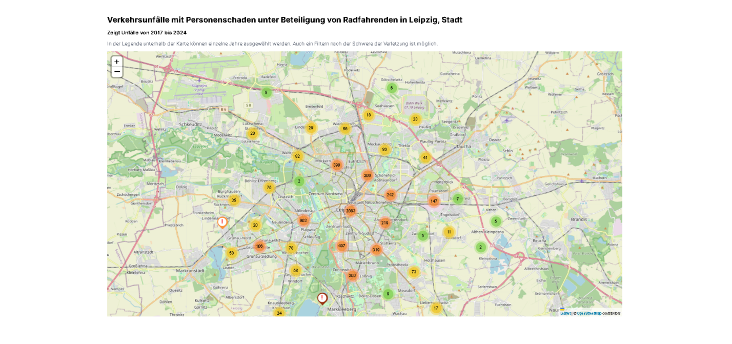 Unfallorte Fahrrad-Unfallorte in der Stadt Leipzig