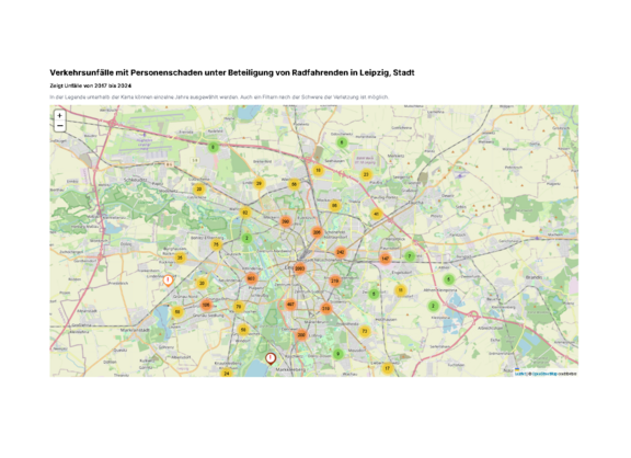 Fahrrad-Unfallorte in der Stadt Leipzig