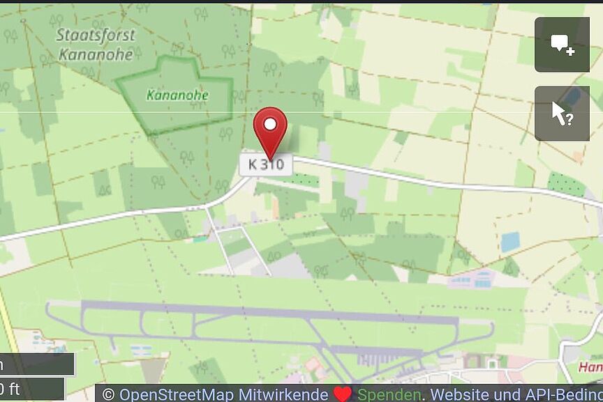 Kananoher Straße Kreisstraße K 310: Die Kananoher Straße in Langenhagen Kaltenweide / Copyright: OpenStreetMap OSM / ADFC Langenhagen