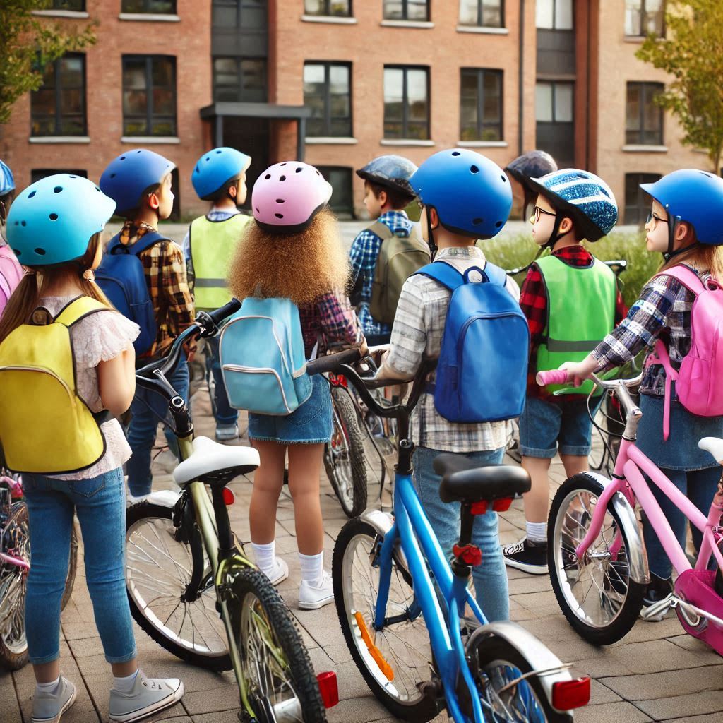 Mit Fahrrad: Viele Kinder auf dem Weg zur Schule